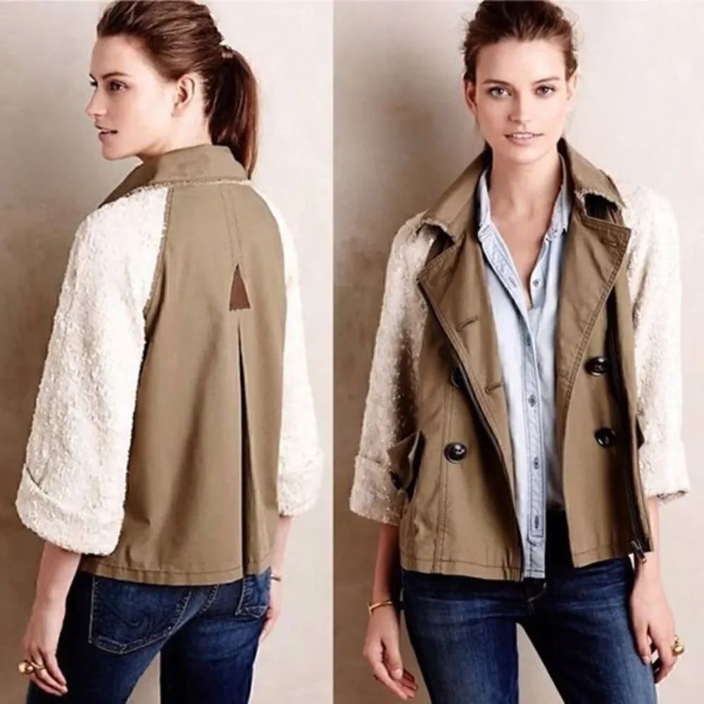 Hei Hei | Anthropologie Sequin Sleeve Olive Green Utility Military Jacket | S
